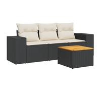 vidaXL Ensemble de salon de jardin 4 pièces poly rotin avec coussins Noir