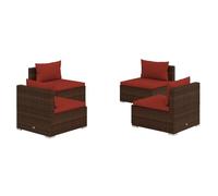 vidaXL Ensemble de salon de jardin 4 pièces avec coussins Poly rotin brun