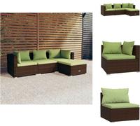 vidaXL Ensemble de salon de jardin 4 pièces avec coussins Poly rotin brun - Ensemble de meubles de jardin
