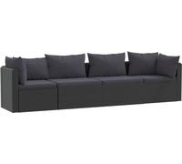 vidaXL Ensemble de salon de jardin 4 pièces avec coussins Poly rotin noir