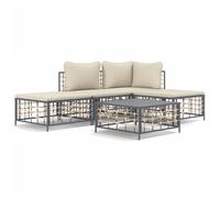 vidaXL Ensemble de salon de jardin 5 pièces avec coussins Anthracite Poly Rattan