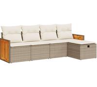 vidaXL Ensemble de salon de jardin 5 pièces avec coussins Beige Poly Rattan