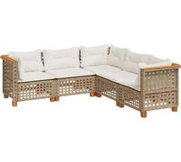 vidaXL Ensemble de salon de jardin 5 pièces avec coussins Beige Poly Rattan