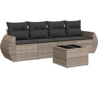 vidaXL Ensemble de salon de jardin 5 pièces avec coussins gris clair Poly rotin