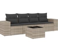 vidaXL Ensemble de salon de jardin 5 pièces avec coussins gris clair Poly rotin