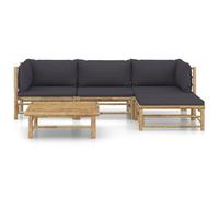 vidaXL Ensemble de salon de jardin 5 pièces avec coussins gris foncé en bambou