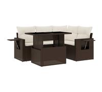 vidaXL Ensemble de salon de jardin 5 pièces avec coussins Marron Poly Rattan