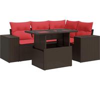 vidaXL Ensemble de salon de jardin 5 pièces avec coussins Marron Poly rotin Acacia