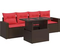 vidaXL Ensemble de salon de jardin 5 pièces avec coussins Marron Poly rotin Acacia