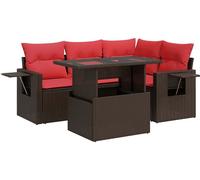 vidaXL Ensemble de salon de jardin 5 pièces en poly rotin Acacia marron avec coussins