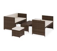 vidaXL Ensemble de salon de jardin 5 pièces avec coussins Poly rotin brun