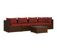 vidaXL Ensemble de salon de jardin 5 pièces avec coussins Poly rotin brun