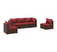 vidaXL Ensemble de salon de jardin 5 pièces avec coussins Poly rotin brun