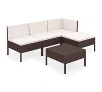 vidaXL Ensemble de salon de jardin 5 pièces avec coussins Poly rotin brun