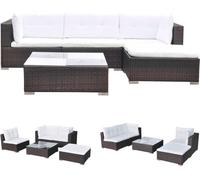 vidaXL Ensemble de salon de jardin 5 pièces avec coussins Poly rotin brun