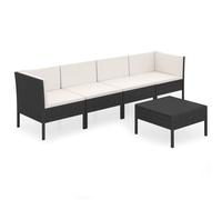 vidaXL Ensemble de salon de jardin 5 pièces avec coussins Poly rotin noir