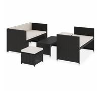vidaXL Ensemble de salon de jardin 5 pièces avec coussins Poly rotin noir