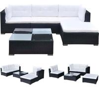 vidaXL Ensemble de salon de jardin 5 pièces avec coussins Poly rotin noir