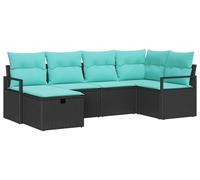 vidaXL Ensemble de salon de jardin 6 pièces, 6 places, noir et turquoise, en résine tressée