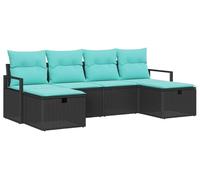 vidaXL Ensemble de salon de jardin 6 pièces, 6 places, noir et turquoise, en résine tressée
