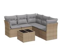 vidaXL Ensemble de salon de jardin 6 pièces en poly rattan avec coussins Beige