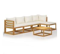 vidaXL Ensemble de salon de jardin 6 pièces avec coussins Crème Bois massif Acacia