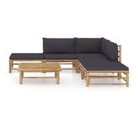 vidaXL Ensemble de salon de jardin 6 pièces en bambou avec coussins gris foncé