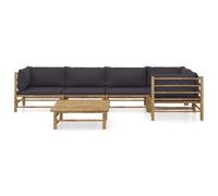 vidaXL Ensemble de salon de jardin 6 pièces en bambou avec coussins gris foncé