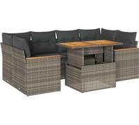 vidaXL Ensemble de salon de jardin 6 pièces avec coussins Gris Poly rotin Acacia