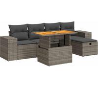vidaXL Ensemble de salon de jardin 6 pièces – Poly rotin Acacia, avec coussins gris