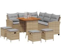 vidaXL Ensemble de salon de jardin 6 pièces avec coussins L-Form Beige Poly Rattan
