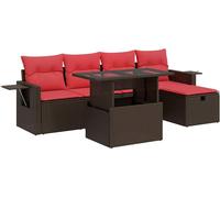 vidaXL Ensemble de salon de jardin 6 pièces avec coussins Marron Poly Rattan