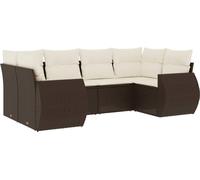 vidaXL Ensemble de salon de jardin 6 pièces en Poly Rattan Marron avec coussins