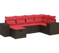vidaXL Ensemble de salon de jardin 6 pièces avec coussins Marron Poly Rattan