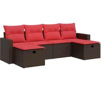 vidaXL Ensemble de salon de jardin 6 pièces avec coussins Marron Poly Rattan