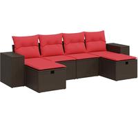 vidaXL Ensemble de salon de jardin 6 pièces avec coussins Marron Poly Rattan