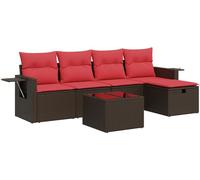 vidaXL Ensemble de salon de jardin 6 pièces avec coussins Marron Poly Rattan
