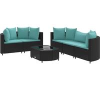 vidaXL Salon de jardin 6 pièces en poly rotin avec coussins Noir