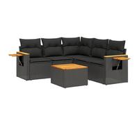 vidaXL Ensemble de salon de jardin 6 pièces avec coussins noir poly rotin