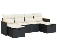 vidaXL Ensemble salon de jardin 6 pièces en poly rotin résine tressée avec coussins noir