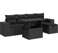 vidaXL Ensemble de salon de jardin 6 pièces avec coussins noir poly rotin