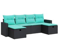 vidaXL Ensemble de salon de jardin 6 pièces avec coussins noir poly rotin