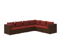 vidaXL Ensemble de salon de jardin 6 pièces avec coussins Poly rotin brun