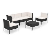 vidaXL Ensemble de salon de jardin 6 pièces avec coussins Poly rotin noir