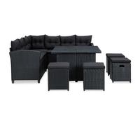 vidaXL Ensemble de salon de jardin 6 pièces avec coussins Poly rotin noir