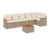 vidaXL Ensemble de salon de jardin 7 pièces avec coussins Beige Poly Rattan