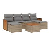 vidaXL Ensemble de salon de jardin 7 pièces avec coussins Beige Poly Rattan
