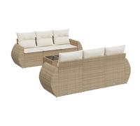 vidaXL Ensemble de salon de jardin 7 pièces avec coussins Beige Poly Rattan