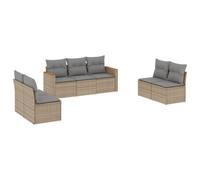 vidaXL Ensemble de salon de jardin 7 pièces avec coussins Beige Poly Rattan
