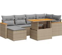 vidaXL Ensemble de salon de jardin 7 pièces avec coussins Beige Poly rotin Acacia